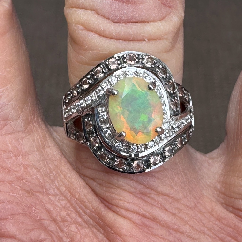 925 Ethiopian Opal & Smokey Topaz Ring